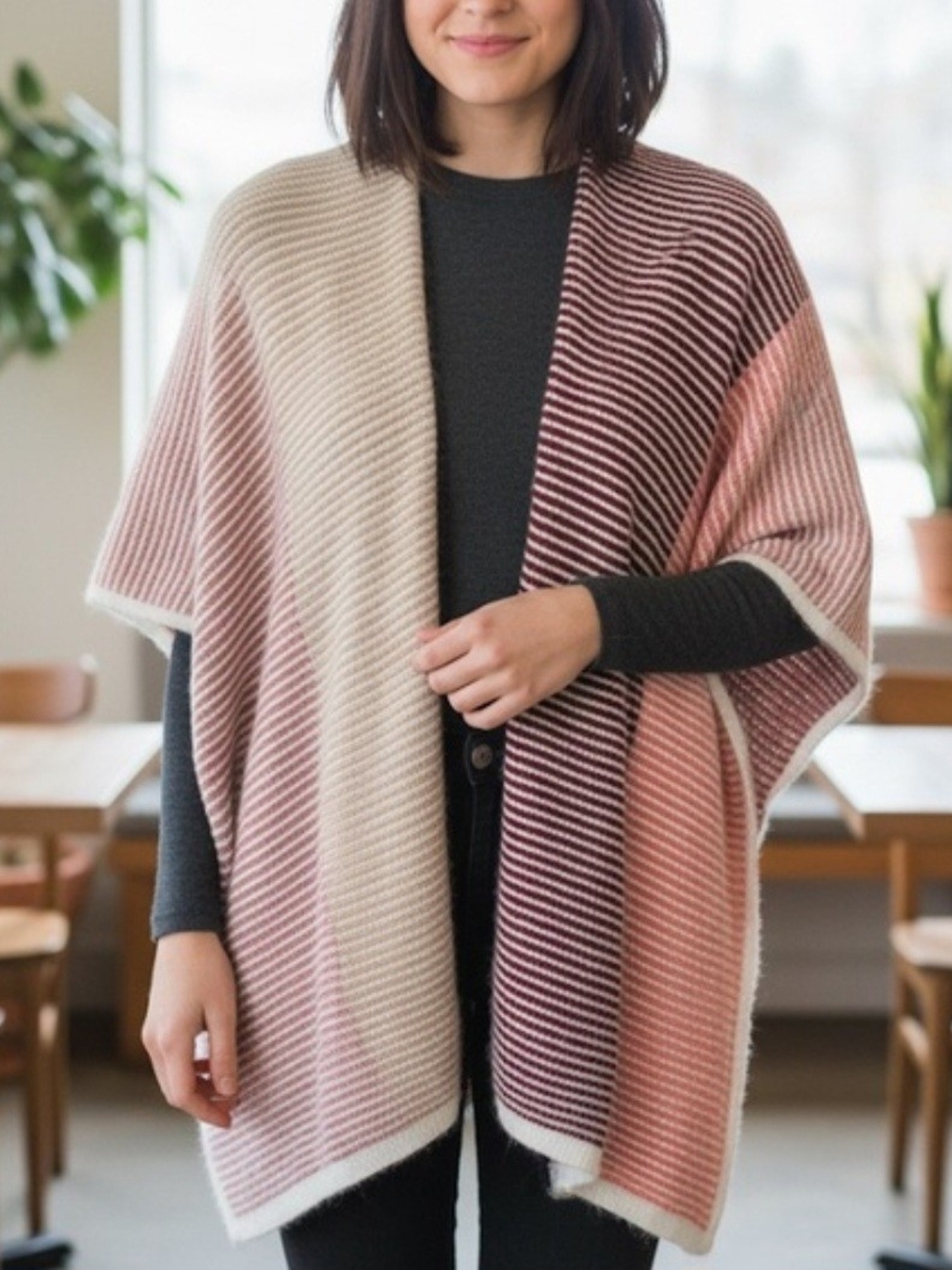 House of Harlow 1960 Striped Eyelash Knit Draped Kimono Shrug One Size, NWT!